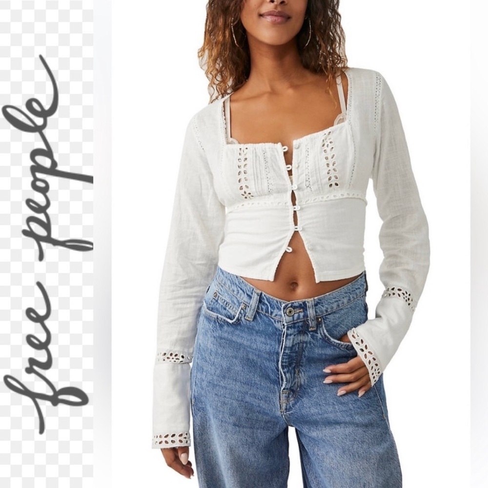 NWT $88R Free People White Joi Woven Square Neck Top